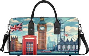 Carry on Tote for Overnight Sports Gym London Street View England Big Ben Painting Travel Duffle Bag for Women Men Foldable collarless politics inclination sanctuary Waterproof Weekender Bag 