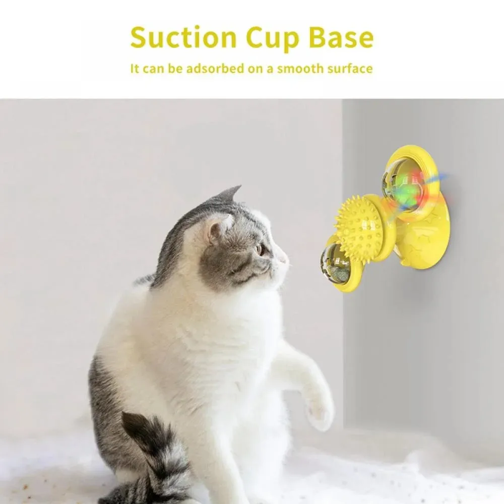 Cat Toys,Windmill Cat Toy with Led Ball and Catnip Ball,Cat Turntable Teasing Interactive Toy with Suction Cup, Funny Kitten Windmill Ball Cat Toys for Indoor Cats, Massage Scratching Tickle-1Pack