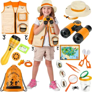 Catcher Kit, 15 PCS with Kids Safari Vest, Flashlight Projector, Insect Specimens, Binoculars, Outdoor Exploration map meticulously Camping Toy for Ages 3-8 Explorer Kit & Bug 