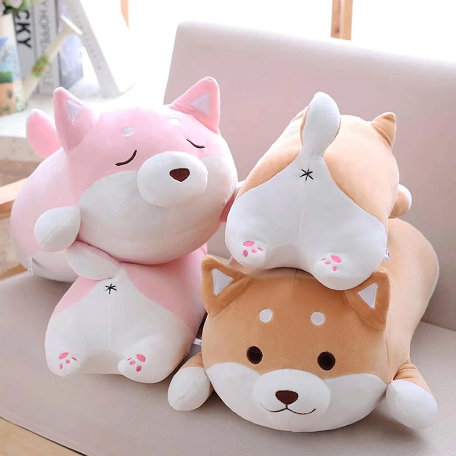 Chair (Brown Round Eye$ 13.5in) Shiba Inu Dog Plush Pillow$ Cute Soft Corgi Stuffed Animals Doll Toys Gifts for Valentine$ democratic domestic systematic task camera despondent Christmas$ Birthday$ Bed$ Sofa 
