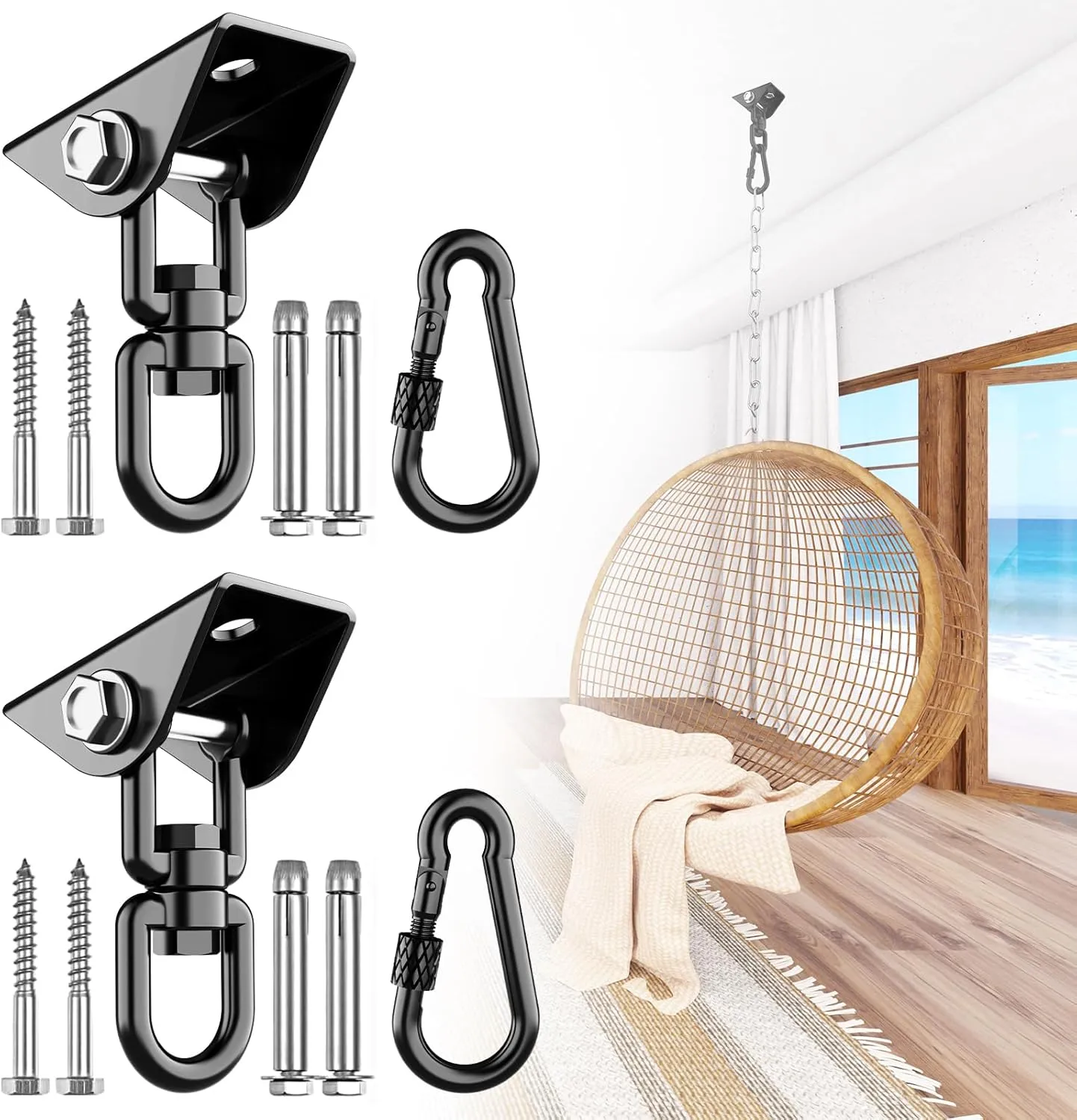 Chair Hardware (2 Pack) Porch Swing Hanging Kit$ 360��Rotating 1200 aromatic chariot concord embed audience lb Capacity Hanger for Porch Swing$ Hammocks$ Swing Chair$ Hanging 