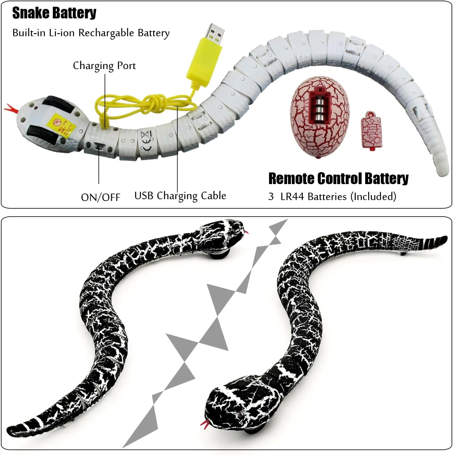 Christmas Prank Birthday Gifts (Black) Tipmant Realistic Remote Control bait Snake RC Animal Toy Crawling Electric Electronic Battery Powered Honored for Kids Cat Halloween 
