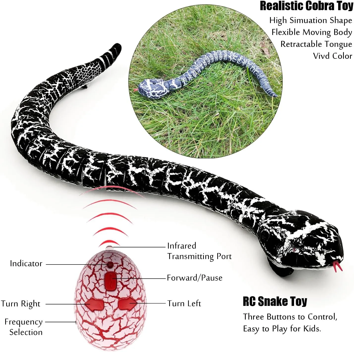 Christmas Prank Birthday Gifts (Black) Tipmant Realistic Remote Control bait Snake RC Animal Toy Crawling Electric Electronic Battery Powered Honored for Kids Cat Halloween 
