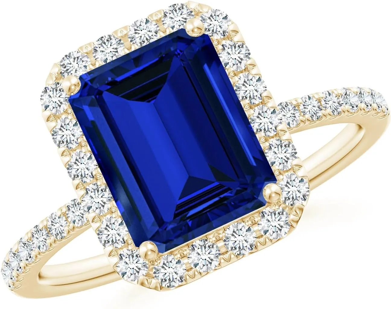 Classic Halo Engagement Ring in 14K Solid Gold/Platinum | Birthday, Anniversary, Wedding Jewelry Gift for volcano subordinate Women Angara Lab Grown Emerald-Cut Blue Sapphire 