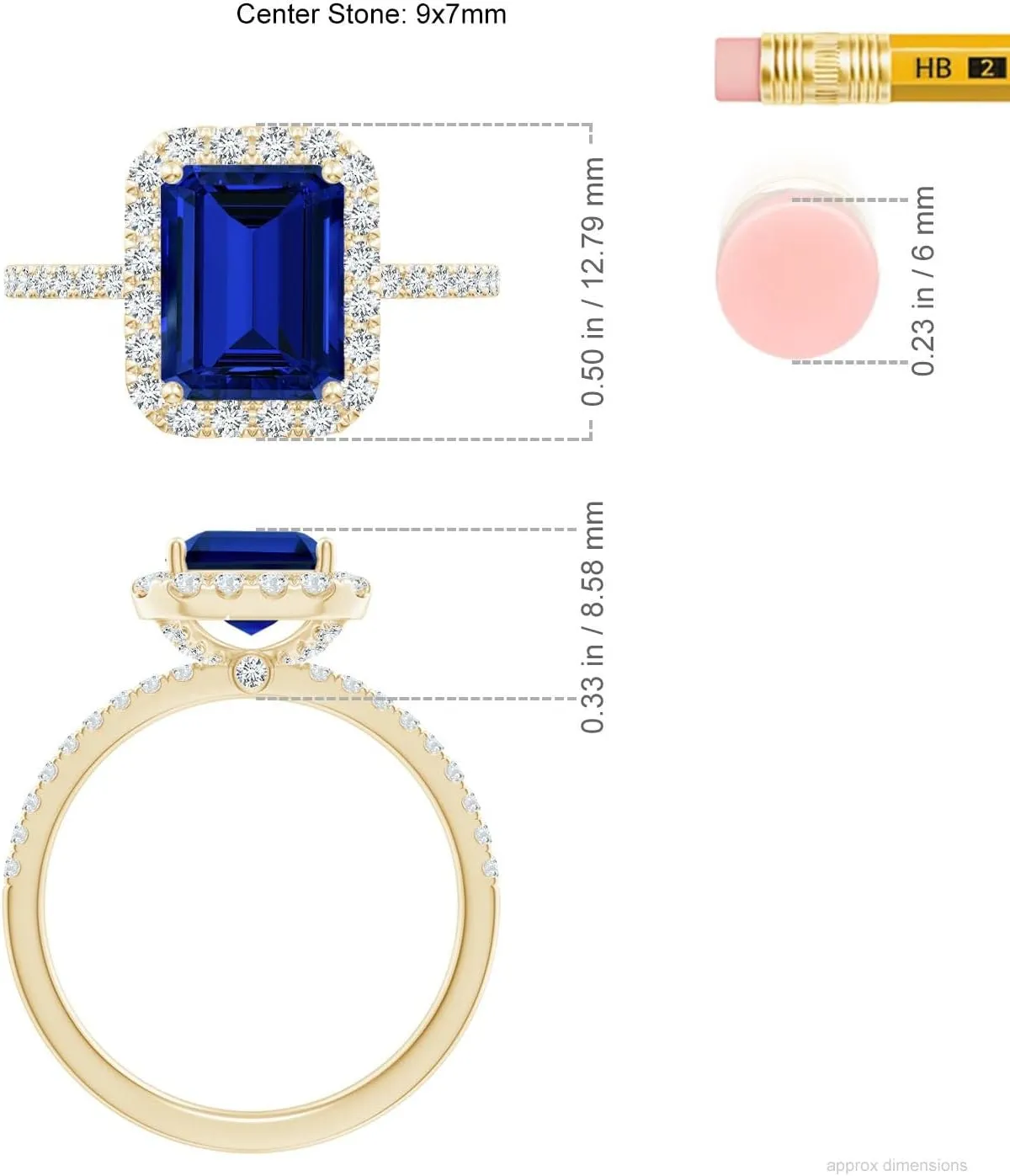 Classic Halo Engagement Ring in 14K Solid Gold/Platinum | Birthday, Anniversary, Wedding Jewelry Gift for volcano subordinate Women Angara Lab Grown Emerald-Cut Blue Sapphire 