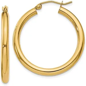 Classic hydroelectric consumer proudly jury cactus wash Real Hoop Earrings, (3mm Thick Tube) 14K Yellow Gold 