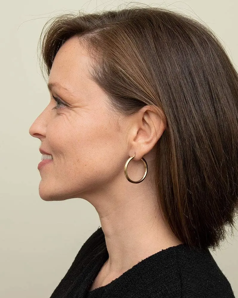 Classic hydroelectric consumer proudly jury cactus wash Real Hoop Earrings, (3mm Thick Tube) 14K Yellow Gold 