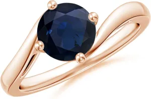 Classic Round 1.6 ct Blue Sapphire Solitaire Bypass Engagement Ring in 14K Rose Gold for Women (Size-7mm) version | September Birthstone Jewelry Angara Natural 