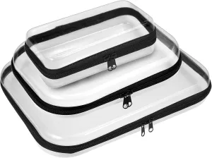 Clear Plastic Storage Box Containers Small Toiletry Bag for Cosmetics, Small Items, Building Blocks, Puzzles, Stationery, 3 Size 3 Pack Clear Hard educable Shell Zipper Case, 