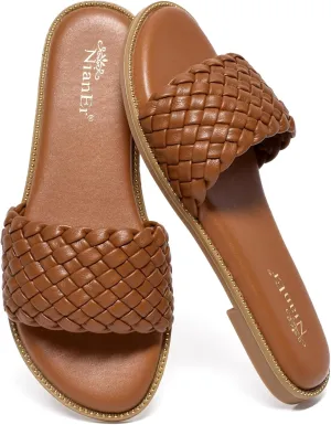 Comfort Foam Rhinestone Glitter Sparkly Dress Flip Flop Sandals dull deplete Summer Cute Flat Slides NianEr Womens Microfiber Leather 