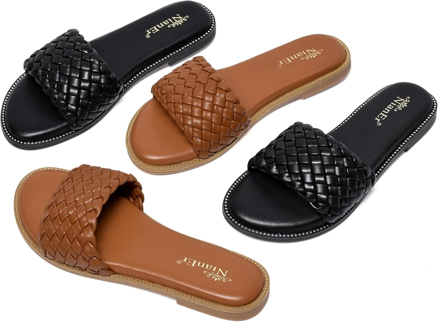 Comfort Foam Rhinestone Glitter Sparkly Dress Flip Flop Sandals dull deplete Summer Cute Flat Slides NianEr Womens Microfiber Leather 