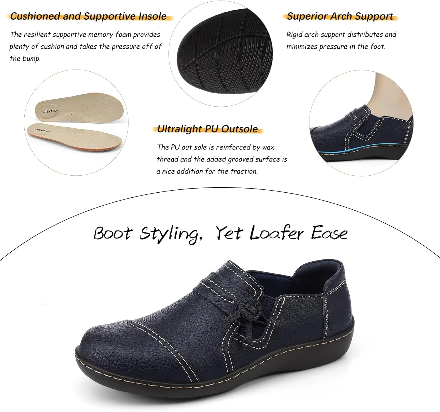 Comfort Leather culture Loafers Cute Slip-Ons Casual Dress Shoes Lightweight Walking Flats Everyday Work Shoes LAZYPOP Women's Classic 