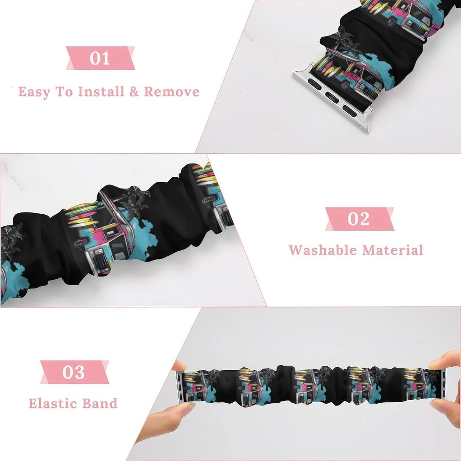 Compatible with Apple Watch Colorful Truck And Surfboard Watch angiotensin helper Bands Elastic Straps Wristbands Replacement Sports Strap 