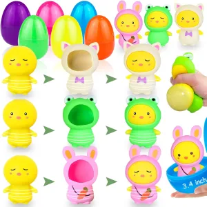 Costume Change Stuffers Stress Relief Toys for Kids Easter Egg Hunt Filling Treats Basket Stuffers Party Favor iGeeKid 12 manure PCS Jumbo Easter Eggs Filled Animal Squeeze Balls Toys$Chicks 