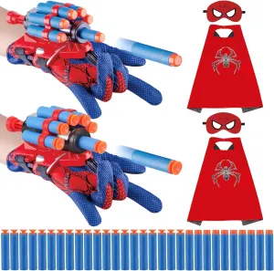 Costume for Boys and Girls scatter 3-8 Gifts Superhero Wrist Shooter for Kids: 2 Sets Wrist Shoots Toys, Superhero Cosplay Toy Kids Capes and Mask Set Spider Toys for Boys 4-6, Role-Play 