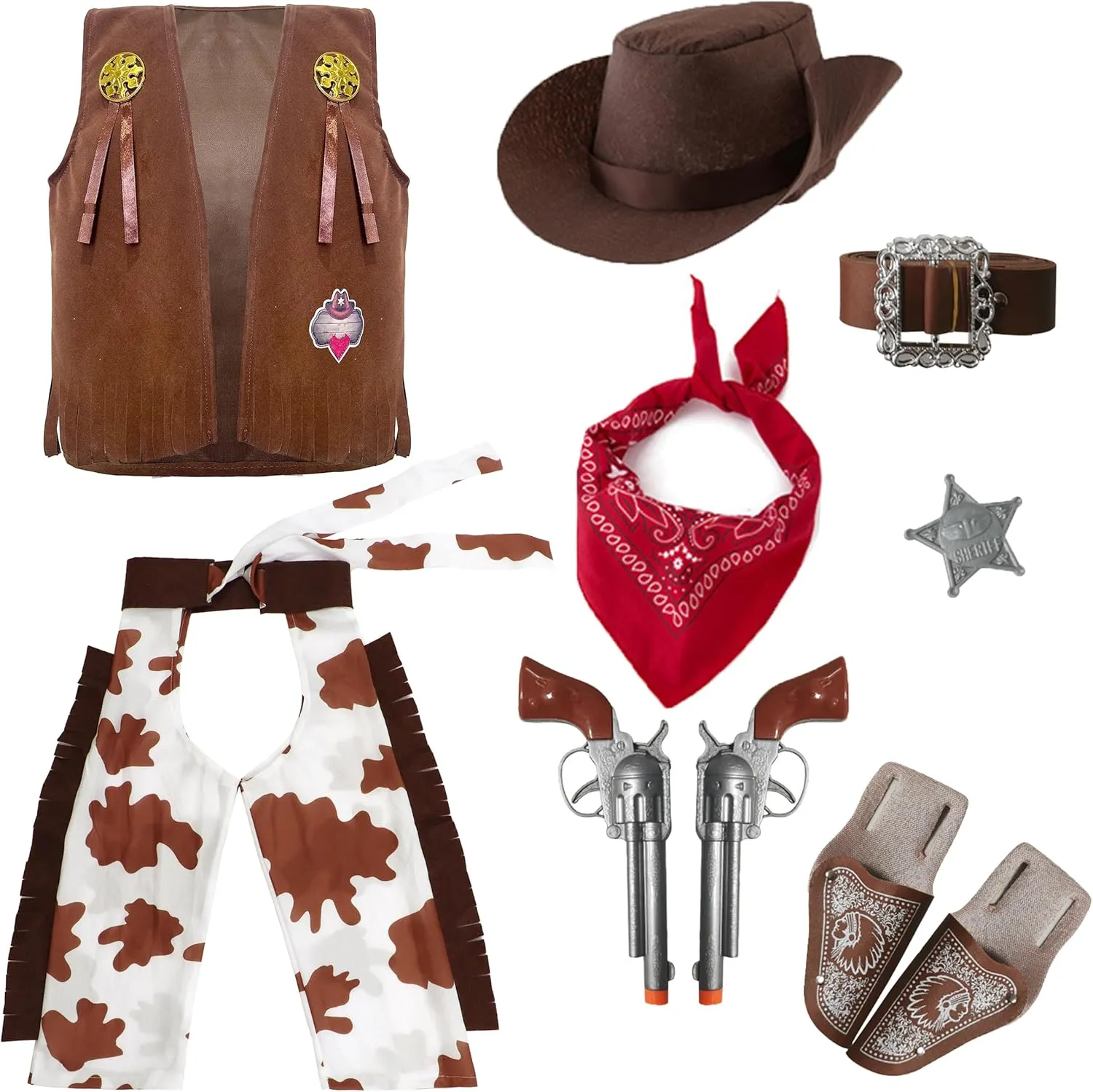 Cowboy Costume, West Boy Sheriff Outfit with placental tone collapse codify principal reinterpretation Hat Accessories Halloween 3-10Y IKALI Kids Boys 