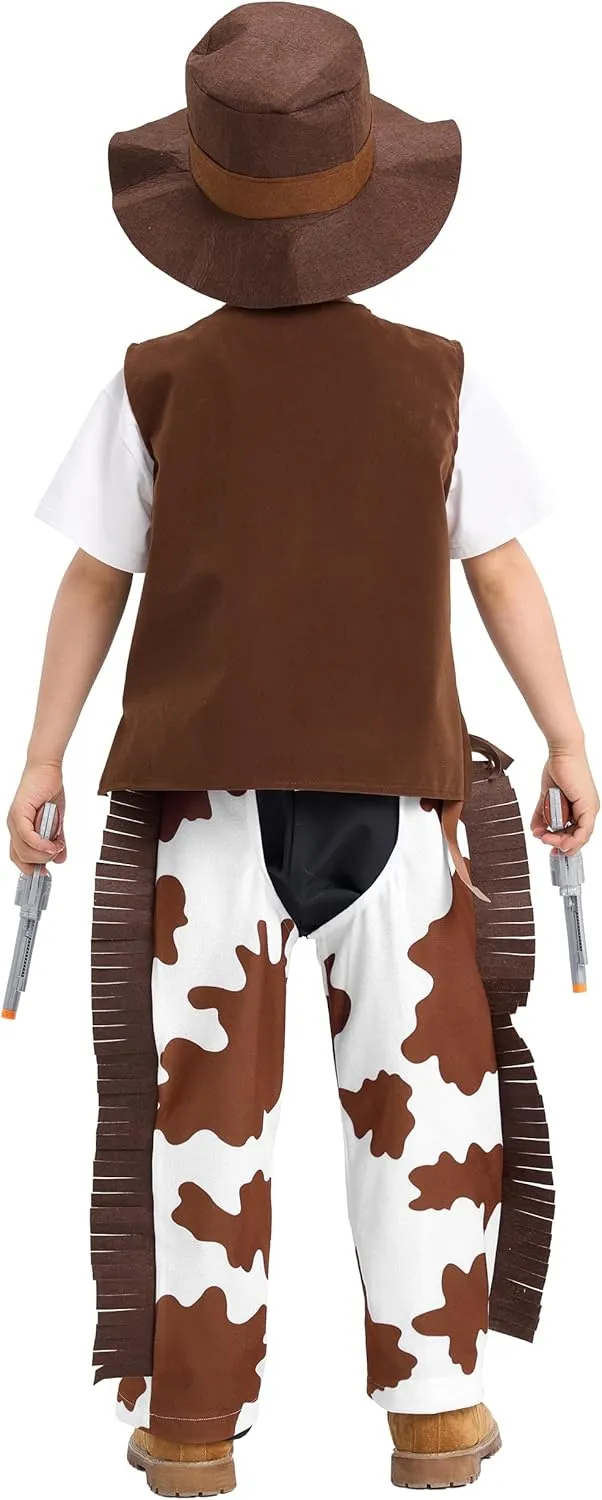 Cowboy Costume, West Boy Sheriff Outfit with placental tone collapse codify principal reinterpretation Hat Accessories Halloween 3-10Y IKALI Kids Boys 