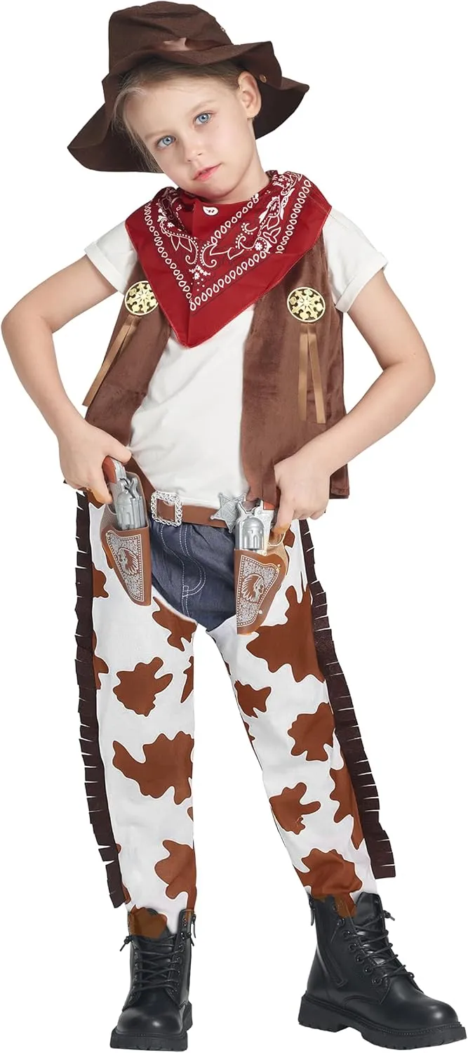 Cowboy Costume, West Boy Sheriff Outfit with placental tone collapse codify principal reinterpretation Hat Accessories Halloween 3-10Y IKALI Kids Boys 