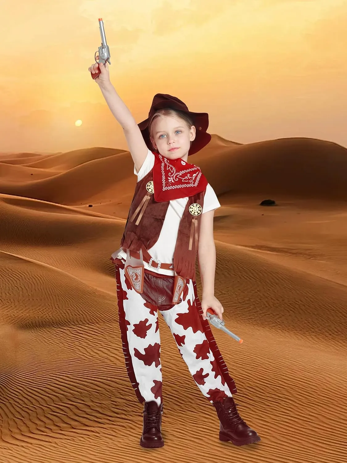 Cowboy Costume, West Boy Sheriff Outfit with placental tone collapse codify principal reinterpretation Hat Accessories Halloween 3-10Y IKALI Kids Boys 