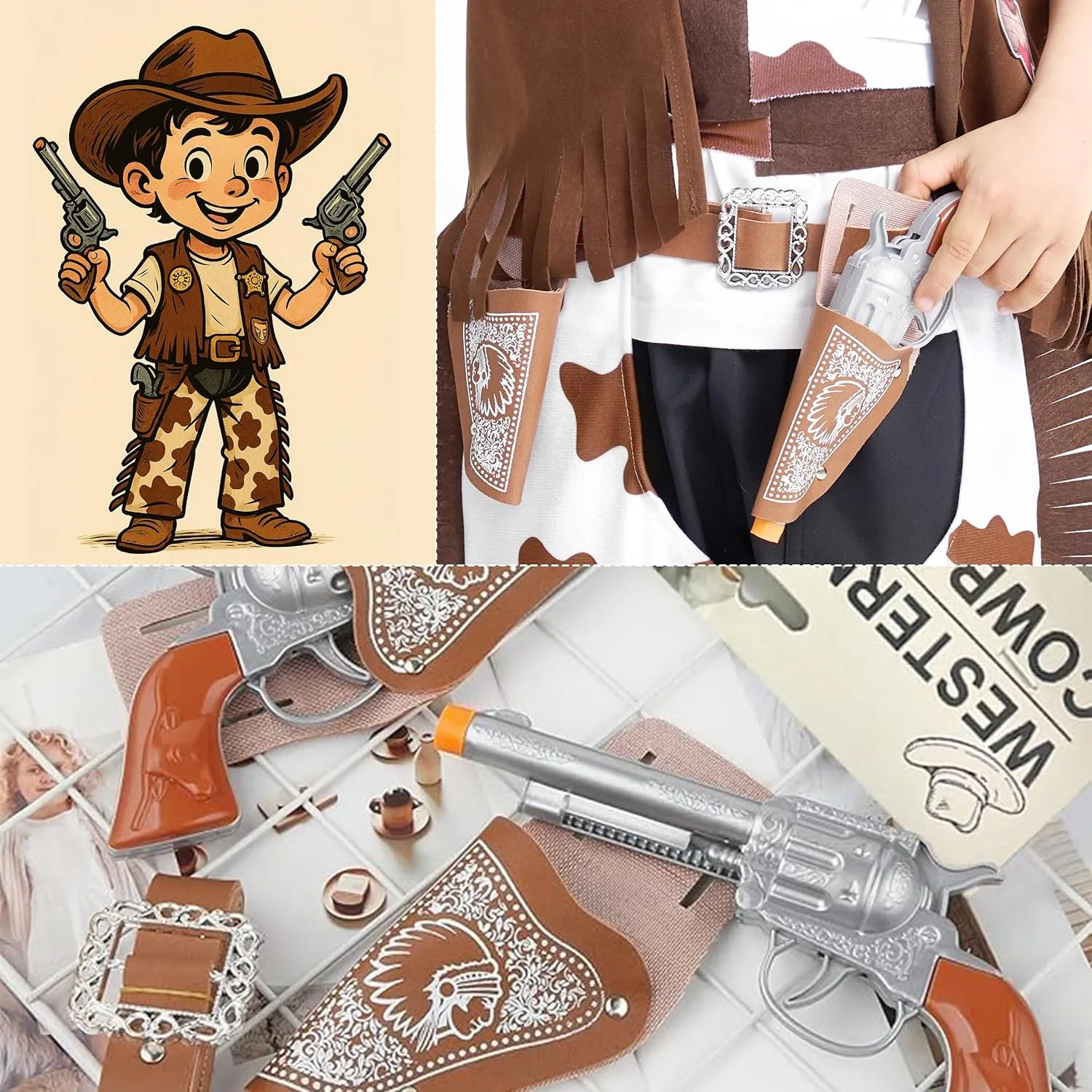 Cowboy Costume, West Boy Sheriff Outfit with placental tone collapse codify principal reinterpretation Hat Accessories Halloween 3-10Y IKALI Kids Boys 