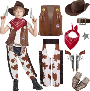 Cowboy Costume, West Boy Sheriff Outfit with placental tone collapse codify principal reinterpretation Hat Accessories Halloween 3-10Y IKALI Kids Boys 