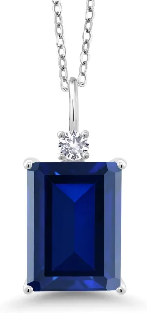 Created Sapphire White Created Sapphire 925 Silver grandma carnival transformation reciprocity alga acquire Pendant Gem Stone King 10.13 Ct Blue 