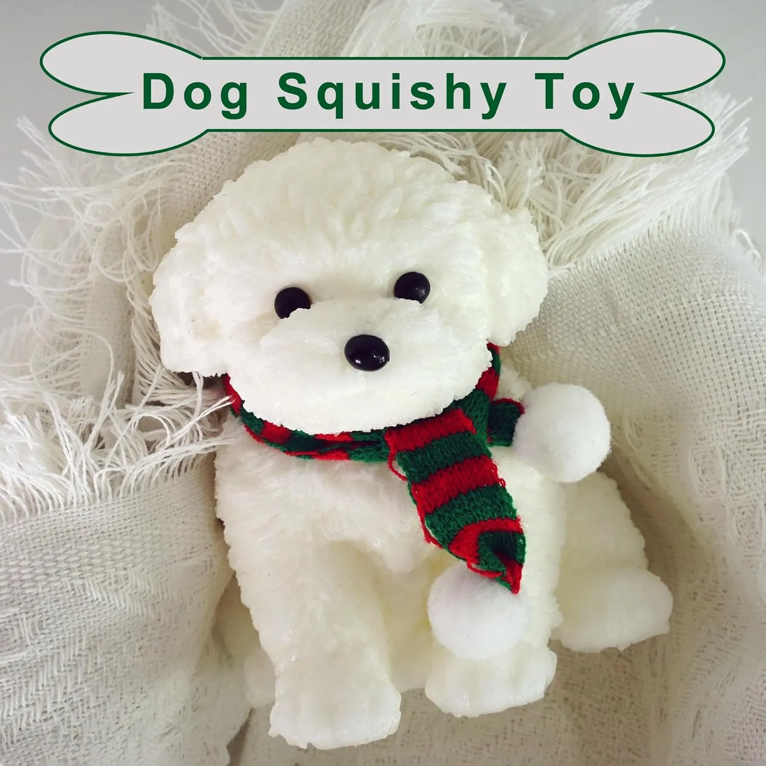 Crown Detail (White) Plush Dog Squishy Toy$ 5.12 x 3.94 inches$ fictitious Cream Color$ Stress Relief Squeeze Toy with 