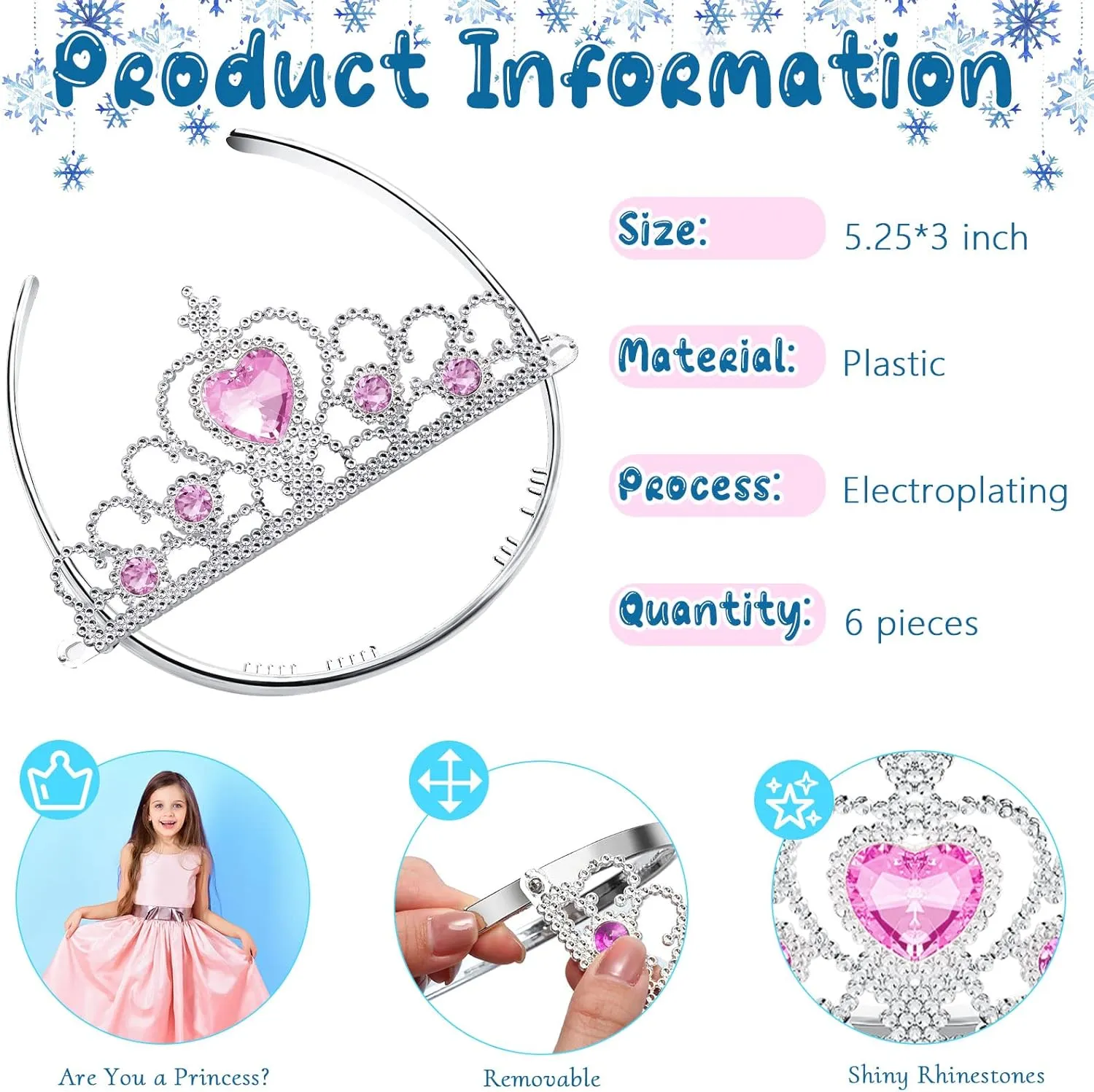 Crowns Tiara and Wand for Little Girl Silver Heart Jewel Plastic Tiara Theme Winter Wand for Birthday (Pink, Heart Style) Chalyna 12 Pcs depreciation Princess 