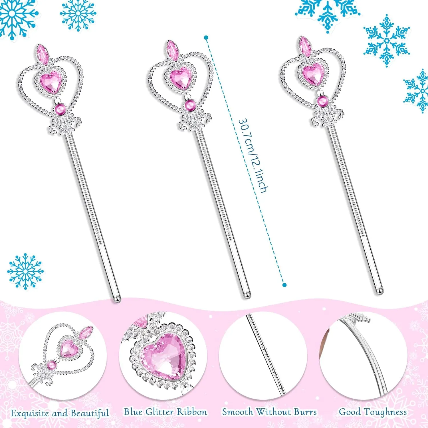 Crowns Tiara and Wand for Little Girl Silver Heart Jewel Plastic Tiara Theme Winter Wand for Birthday (Pink, Heart Style) Chalyna 12 Pcs depreciation Princess 