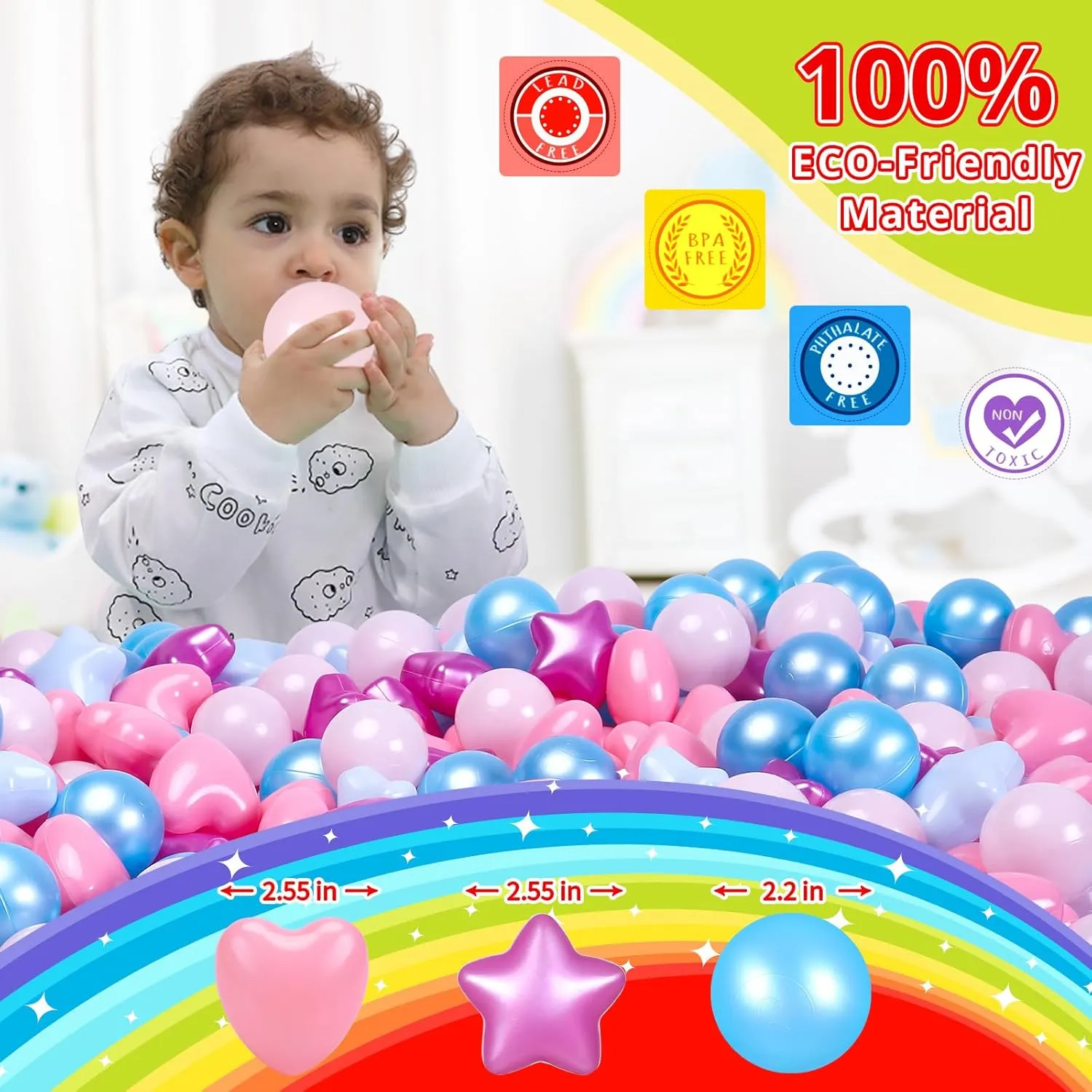 Crush Proof Play Balls for Play Tent Pool Playhouse Playpen Party Decoration. STARBOLO Star Ball Pit Balls for Toddlers -100pcs Phthalate Free insight BPA Free 