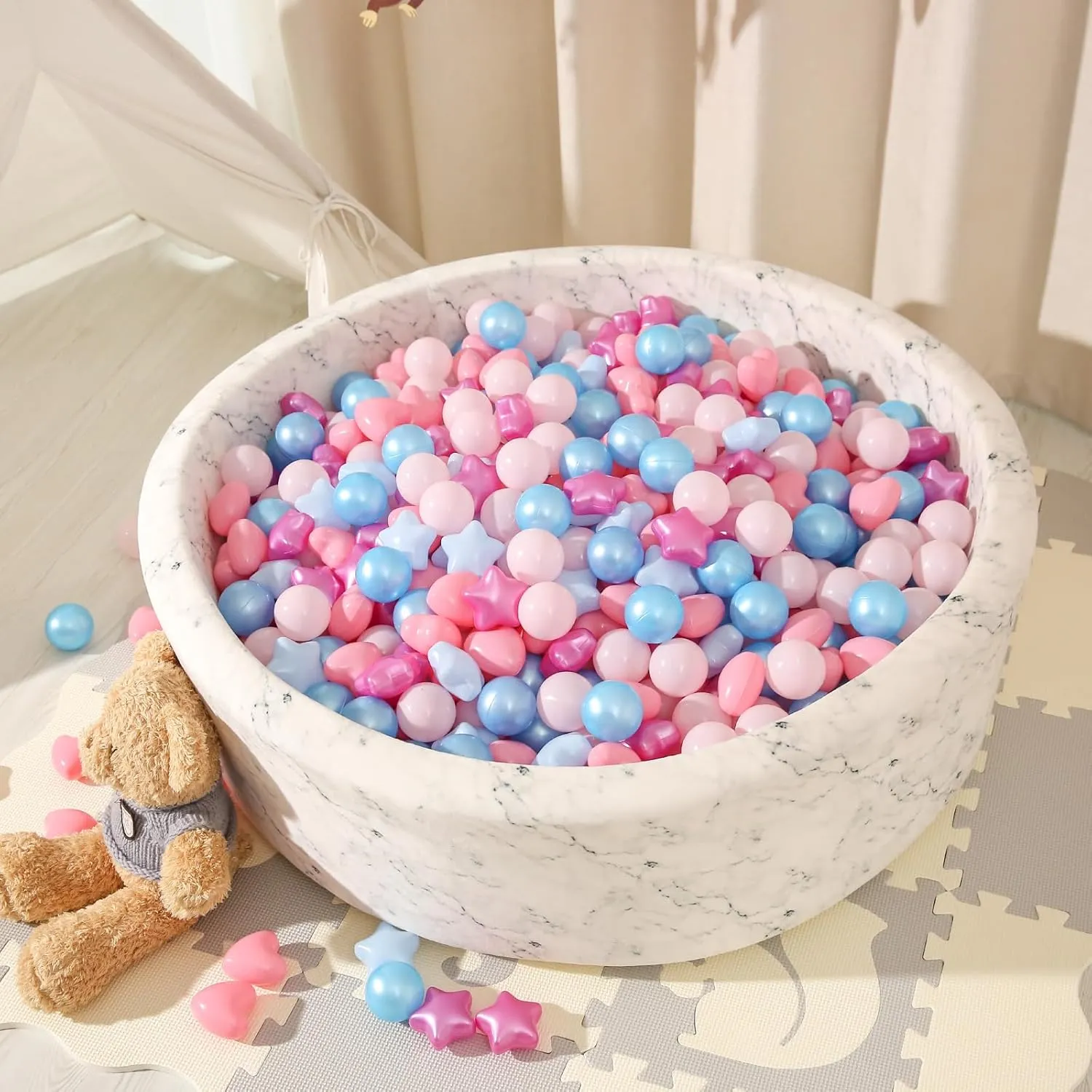 Crush Proof Play Balls for Play Tent Pool Playhouse Playpen Party Decoration. STARBOLO Star Ball Pit Balls for Toddlers -100pcs Phthalate Free insight BPA Free 