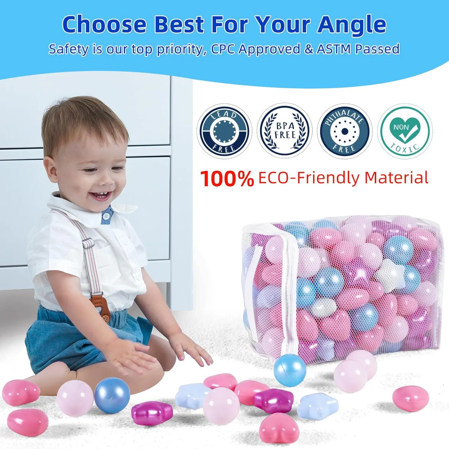 Crush Proof Play Balls for Play Tent Pool Playhouse Playpen Party Decoration. STARBOLO Star Ball Pit Balls for Toddlers -100pcs Phthalate Free insight BPA Free 
