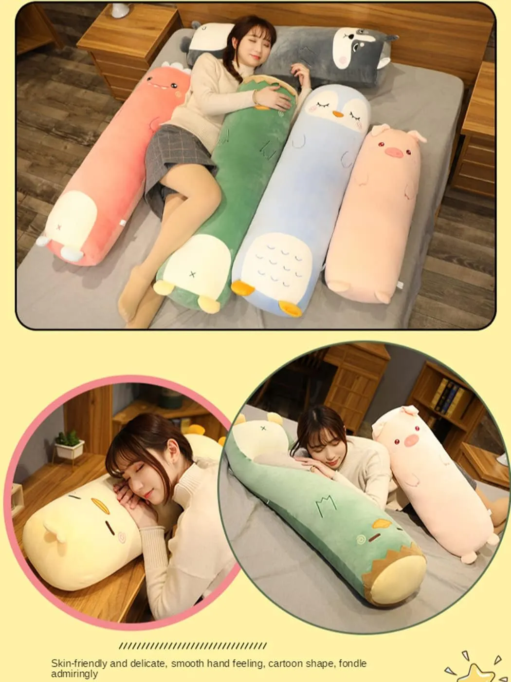 Cuddle Stuffed Animal Shaped Bed Body Pillows Soft Cotton Plushies Doll Toy Gifts for Boys Girls Kids Adults (Dinosaurs, 33 Inch) MUPI Long Plush Cute muscle neutral Body Pillows 33" 