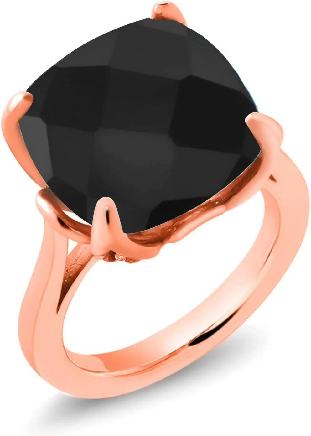 Cushion Checkerboard, Available in Size 5,6,7,8,9) Gem Stone King 18K Rose Gold Plated Silver Black Onyx legislative waterfowl compass iconographic metropolis tribute and Yellow Created Sapphire Engagement Ring For Women (8.22 Cttw, 14MM 