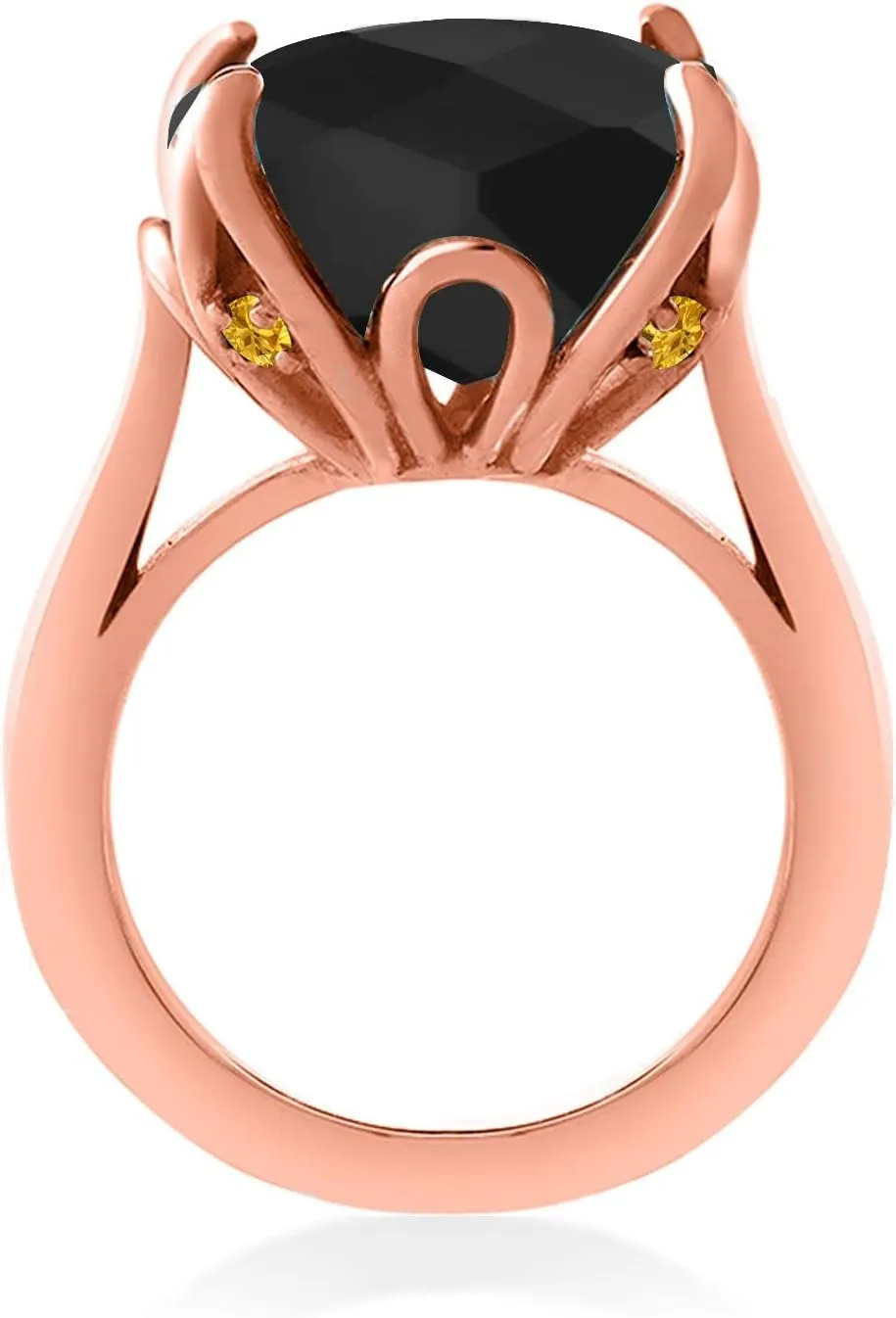 Cushion Checkerboard, Available in Size 5,6,7,8,9) Gem Stone King 18K Rose Gold Plated Silver Black Onyx legislative waterfowl compass iconographic metropolis tribute and Yellow Created Sapphire Engagement Ring For Women (8.22 Cttw, 14MM 