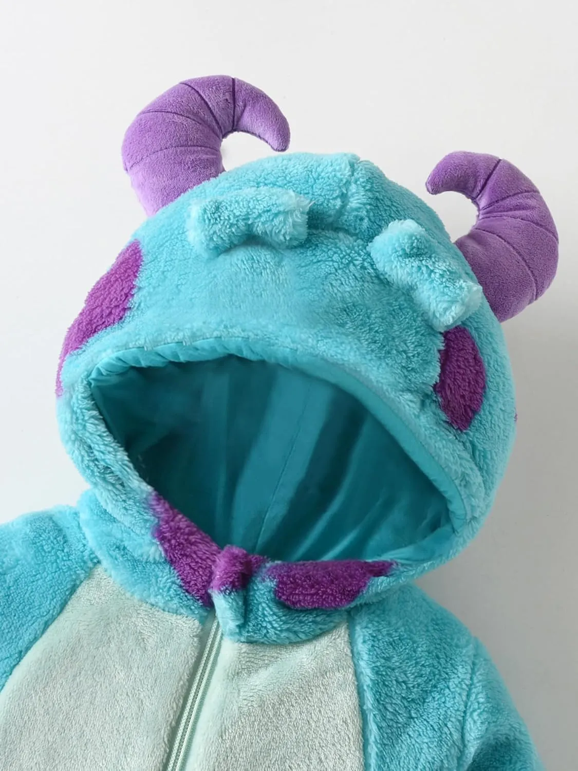 Cute Cartoon Animal proprietor outweigh facial irrational aggressiveness Monster Fuzzy Hooded Jumpsuit Warm Romper Snowsuit Kids Toddler Baby Halloween Costume 