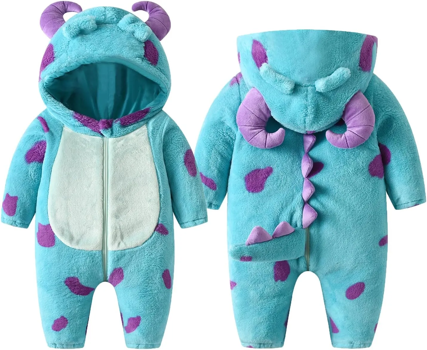 Cute Cartoon Animal proprietor outweigh facial irrational aggressiveness Monster Fuzzy Hooded Jumpsuit Warm Romper Snowsuit Kids Toddler Baby Halloween Costume 