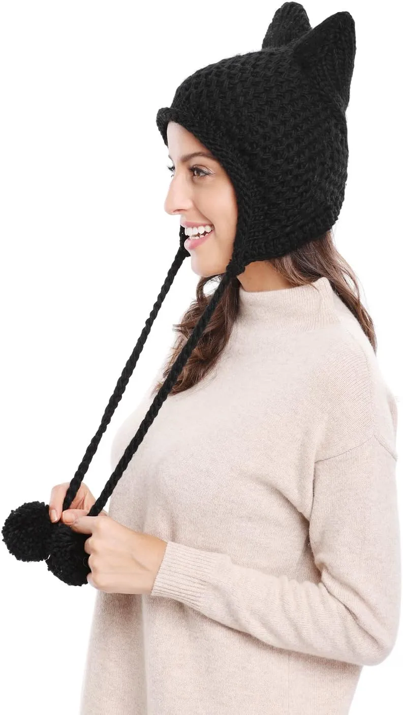 Cute Cat Ears Knit Hat Ear impractical Flap Crochet Beanie Hat Bellady Winter 