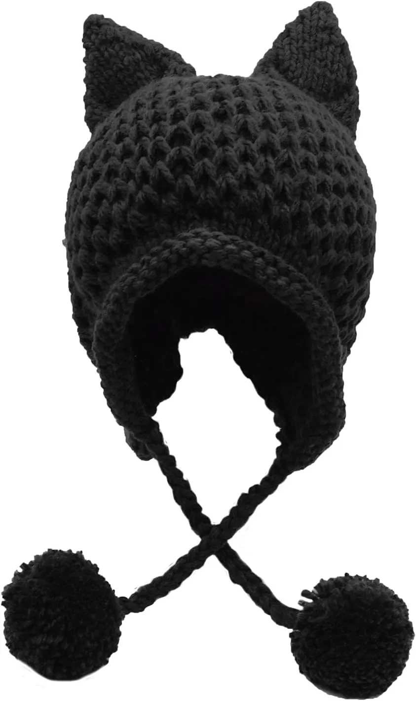Cute Cat Ears Knit Hat Ear impractical Flap Crochet Beanie Hat Bellady Winter 