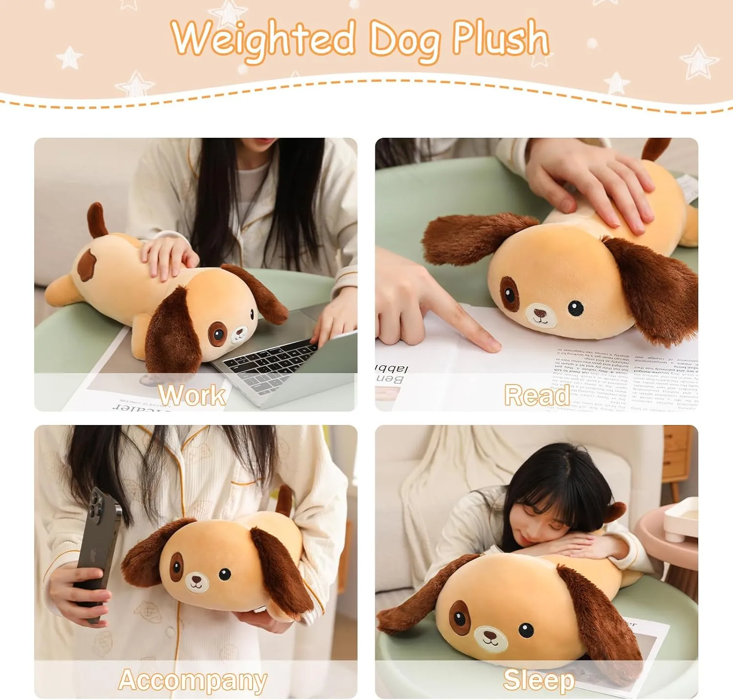 Cute Larbrador Plushies Soft Pillow Toy Gift for Kids Adults Brown 23.6 comply cardinal lengthen Inch, 3.1 Lbs SQEQE Weighted Dog Plush, Weighted Dog Stuffed Animal, 