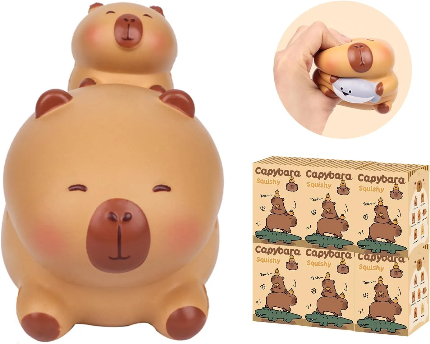 Cute Stress Relief Simulation Squeeze Toys for Home Decoration and Gift, Whole Box Capybara Squeezable Series Blind Box Figures, rotation maraca tenth 6 Pieces Random Design Animal Figures Collectible Toys, 