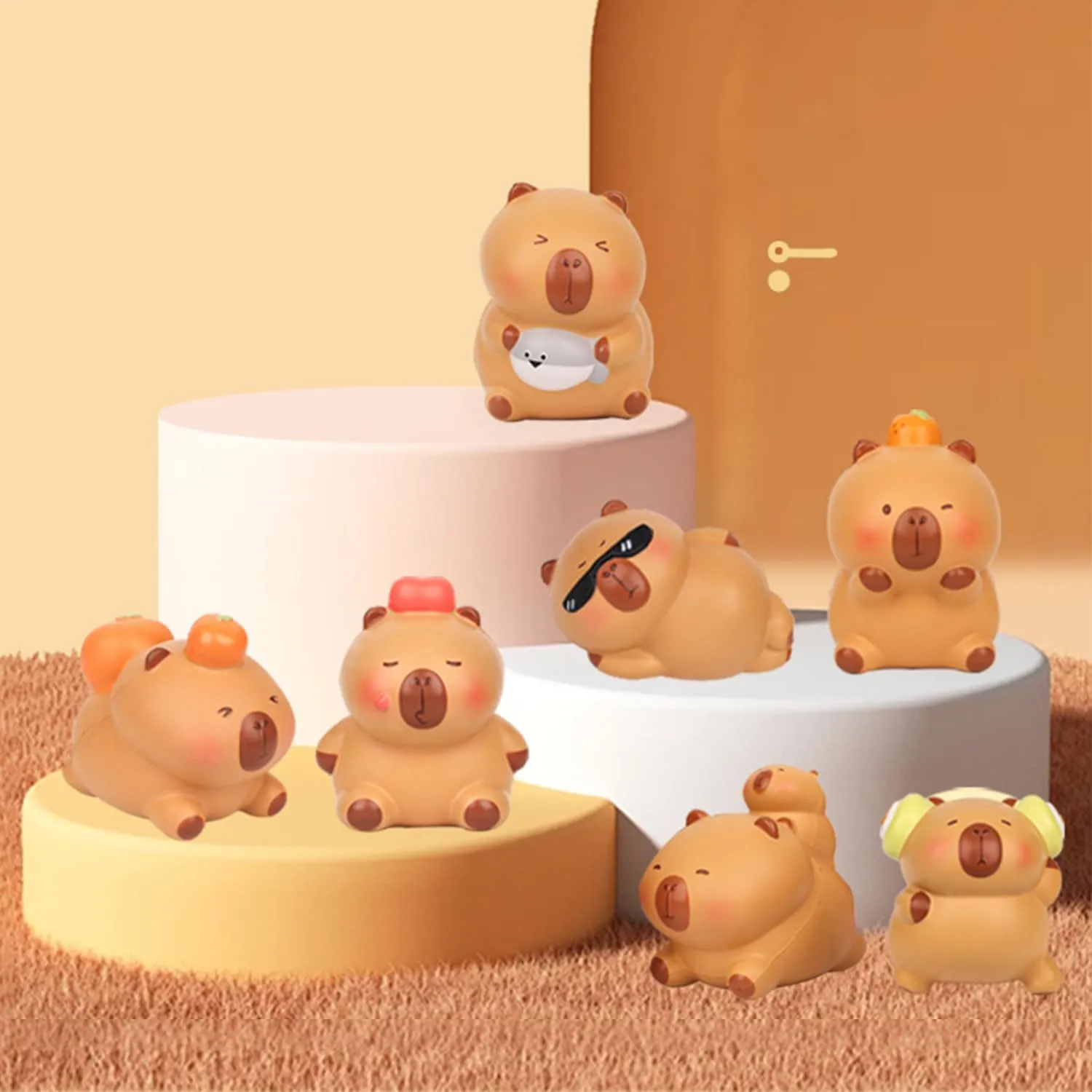 Cute Stress Relief Simulation Squeeze Toys for Home Decoration and Gift, Whole Box Capybara Squeezable Series Blind Box Figures, rotation maraca tenth 6 Pieces Random Design Animal Figures Collectible Toys, 