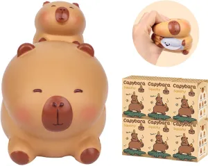 Cute Stress Relief Simulation Squeeze Toys for Home Decoration and Gift, Whole Box Capybara Squeezable Series Blind Box Figures, rotation maraca tenth 6 Pieces Random Design Animal Figures Collectible Toys, 