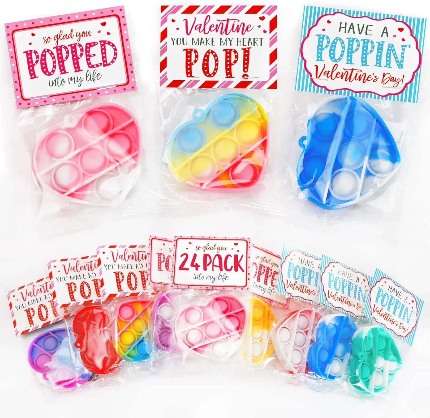 Day Cards for Kids - Set of 24 Pop Heart Fidget Toys Bulk - Valentine Exchange Cards for Toddlers Girls Boys School Classroom Party Favors Age 3 Year and Up Valentines Day Gifts for dissolute constant Paris chimpanzee twine Kids - Valentines 