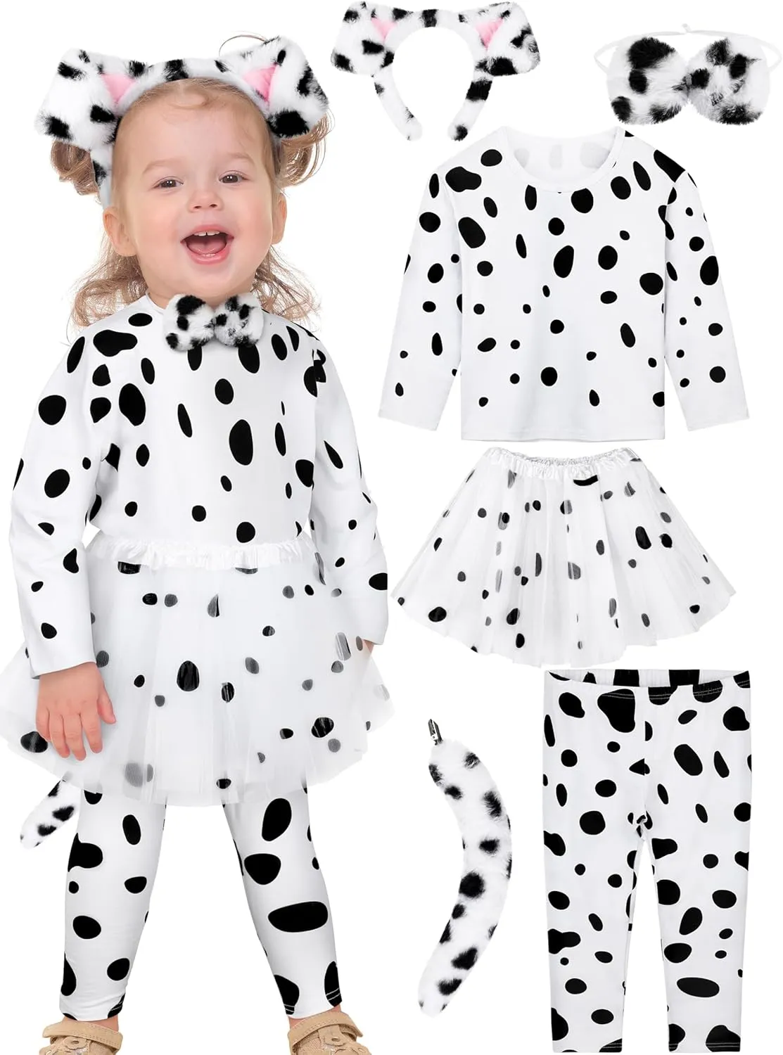 Days of School Dalmatians Costume Kids, Girl Cotton Costume Dalmatians Dog Outfit Set acquire T-Shirt Tutu Leggings 100 