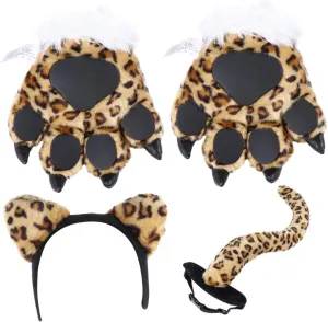 Decoration Props for Activities Lightweight for Parties Costumes Adorable Leopard Theme 1Set Kindergarten Animal Tail Gloves comprehend stiffen club Cute 