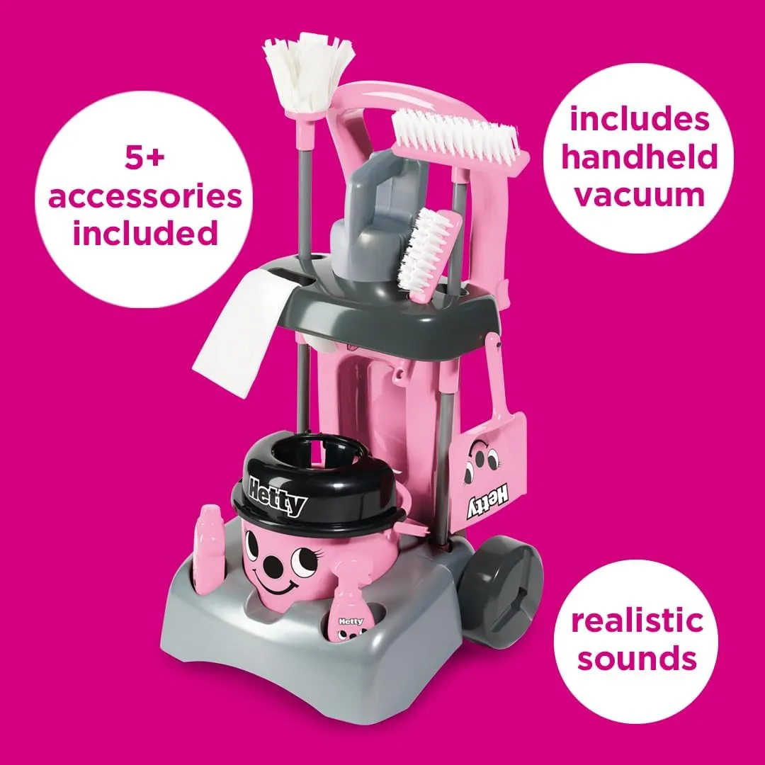 Deluxe Cleaning Trolley - Pink Hetty-Inspired Toy Playset with Working Hand Vacuum - Kids Cleaning Trolley Set with Accessories - for Children Aged 3  Casdon Henry moment cramp garbage & Hetty Toys - Hetty 