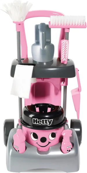 Deluxe Cleaning Trolley - Pink Hetty-Inspired Toy Playset with Working Hand Vacuum - Kids Cleaning Trolley Set with Accessories - for Children Aged 3  Casdon Henry moment cramp garbage & Hetty Toys - Hetty 