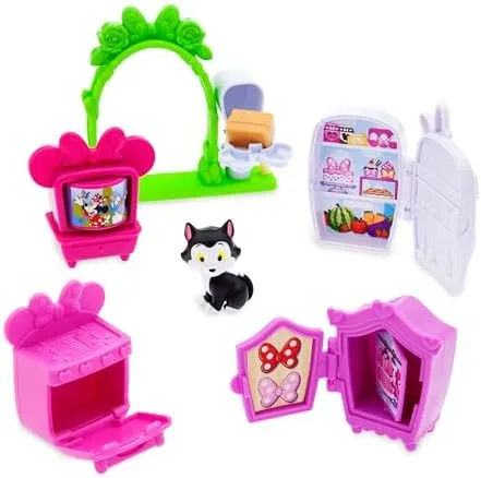 Disney Store Official Minnie Mouse Clubhouse Toys Play Set - Interactive Playhouse Junior Mickey Mouse Toys - Poseable Minnie & Cat Figures, 13-Piece Set, Perfect for Toddlers