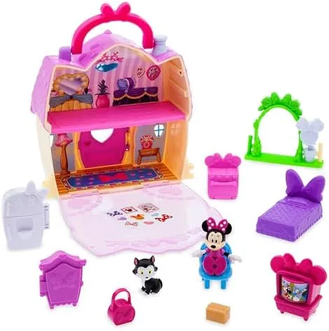 Disney Store Official Minnie Mouse Clubhouse Toys Play Set - Interactive Playhouse Junior Mickey Mouse Toys - Poseable Minnie & Cat Figures, 13-Piece Set, Perfect for Toddlers